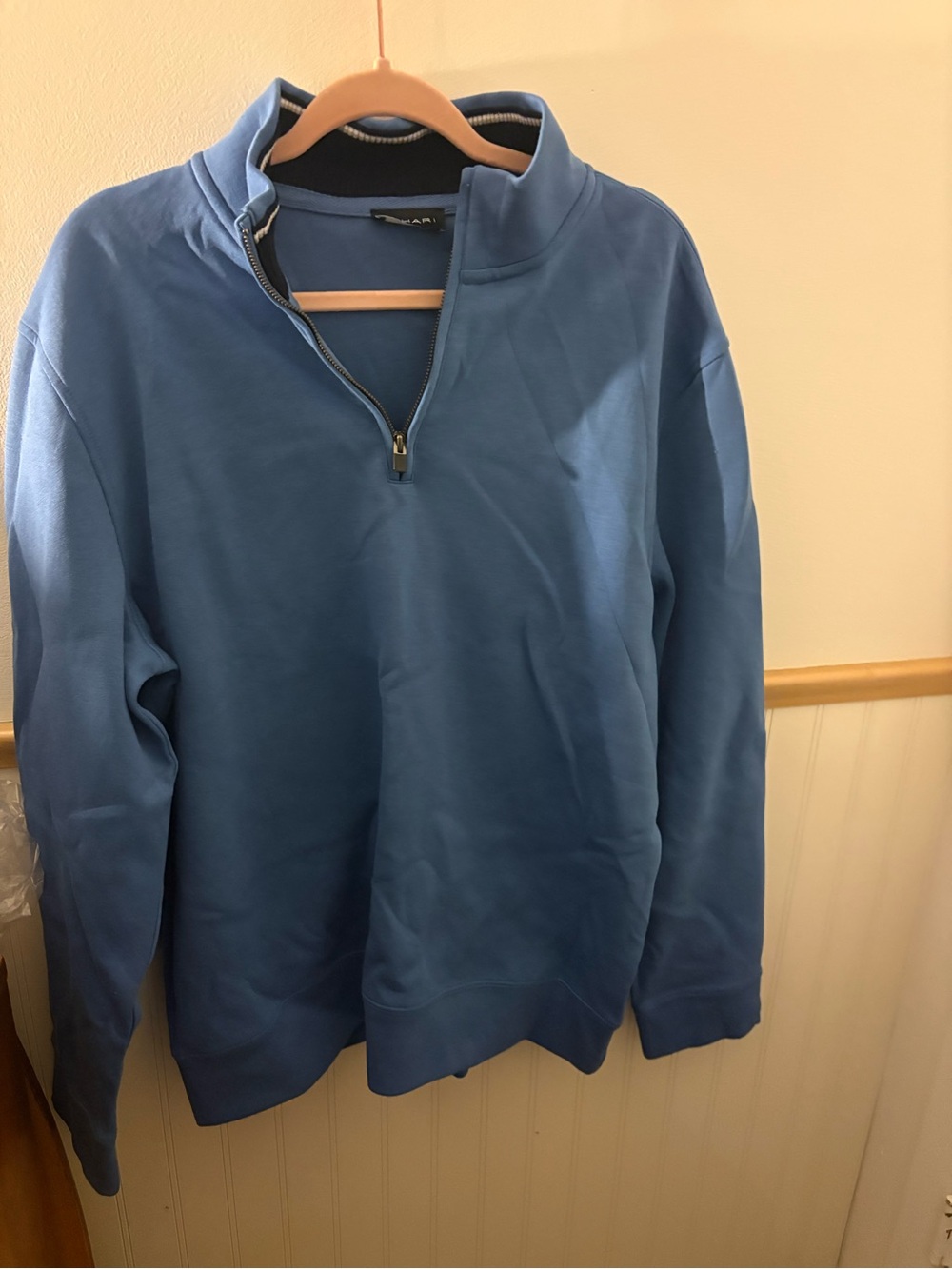 Tahari Womens Large Blue Quarter Zip Pullover Sweatshirt Mock Neck Casual